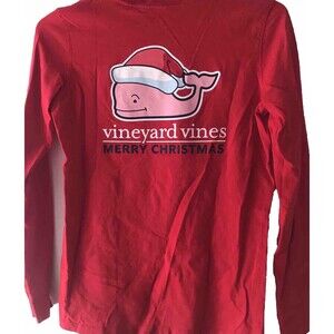 Vineyard Vines Kids Santa Whale Long Sleeve Shirt -Size L  Red Color